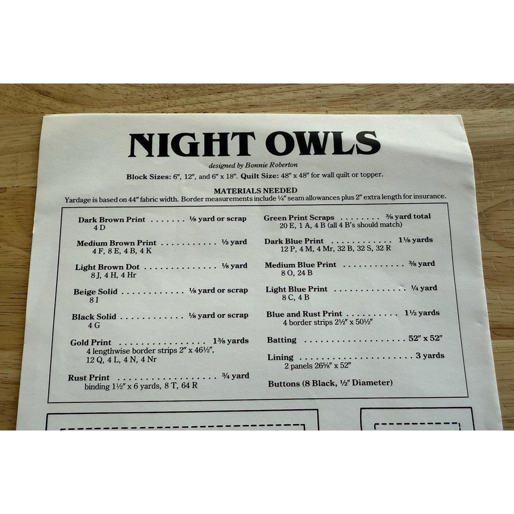 Night Owls by Bonnie Roberton Quilt Pattern 48X48 Lehman‎ Publications 1985 - Picture 2 of 2